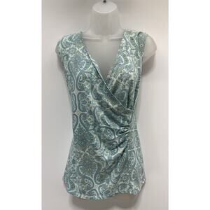 Talbots Paisley Print Sleeveless Faux Wrap Blouse Size XL